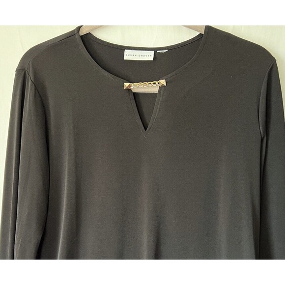 Susan Graver  QVC Liquid Knit Tunic Top Black with Gold Chain Accent Size Large - Picture 3 of 11